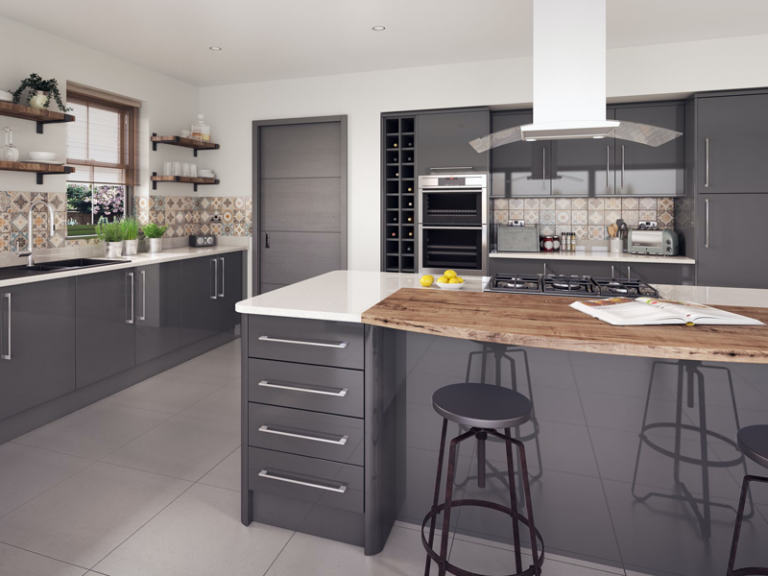 dark grey high gloss kitchen doors for a kitchen makeover